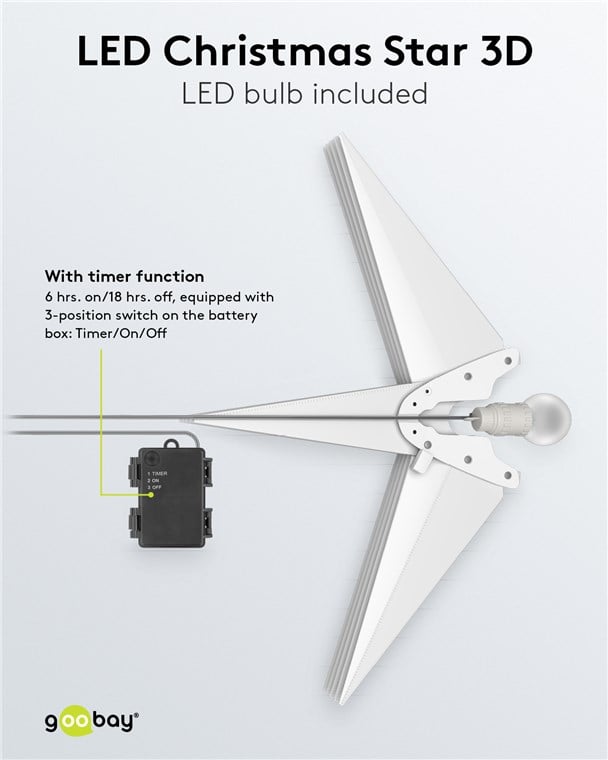 Stella di Natale LED 3D ø 56 cm Funzionamento a Batteria - Goobay I-LED-XMAS-STAR1