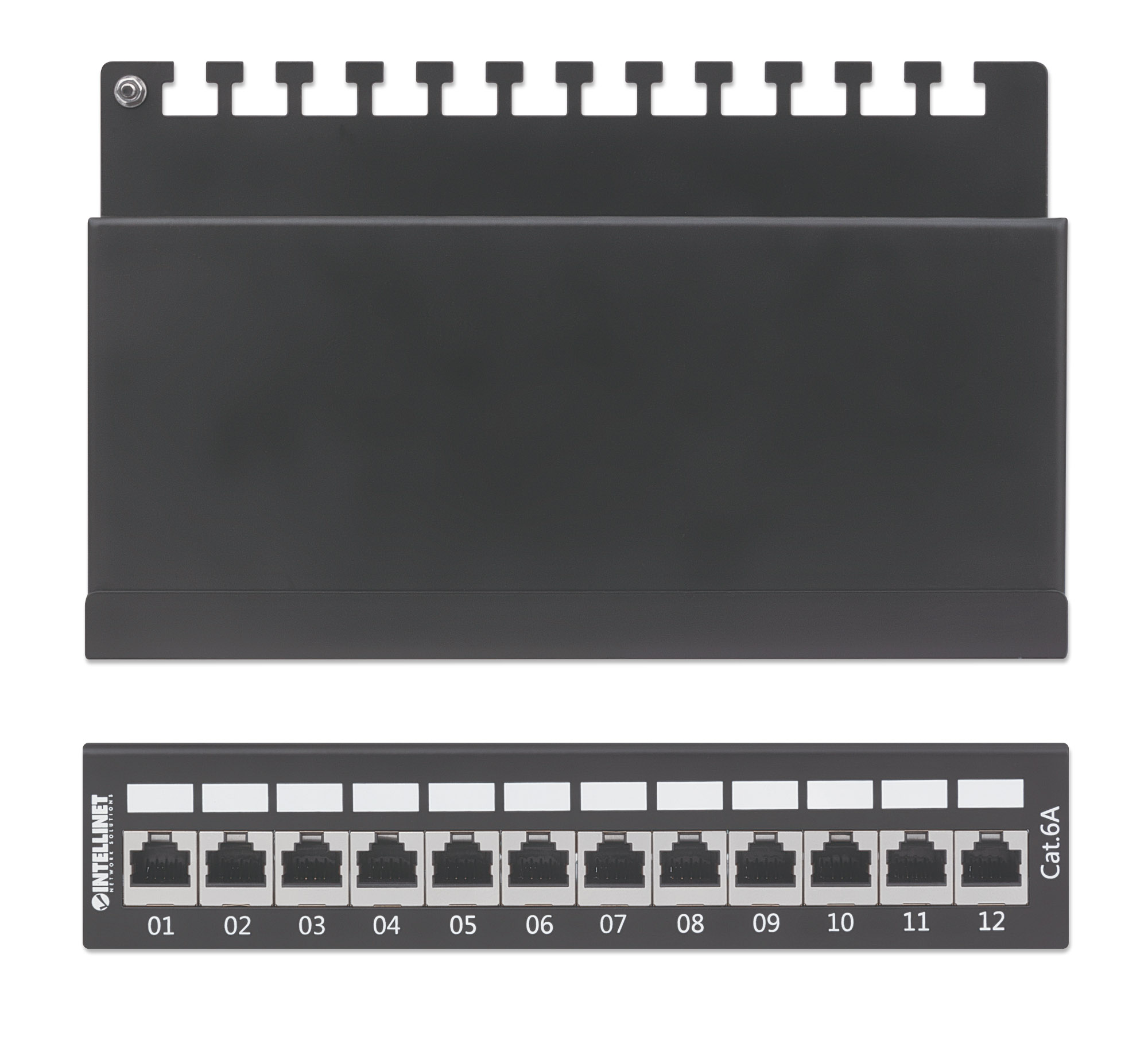 Pannello Patch 12 Posti Cat6a Schermato da Scrivania Nero - Intellinet I-PP 12-C6ABI