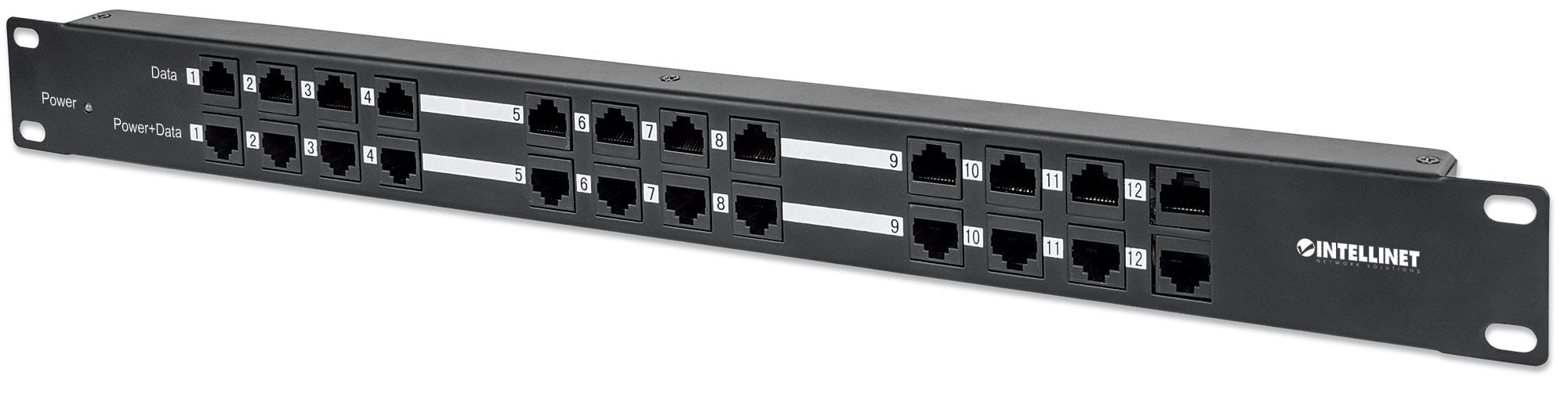 Pannello Patch 12 Porte PoE Passivo con Alimentatore - Intellinet I-PP 12-RU-POEA
