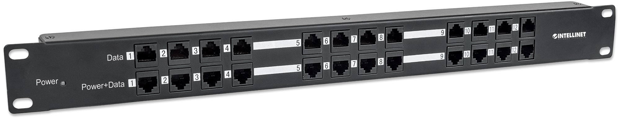Pannello Patch 12 Porte PoE Passivo con Alimentatore - Intellinet I-PP 12-RU-POEA