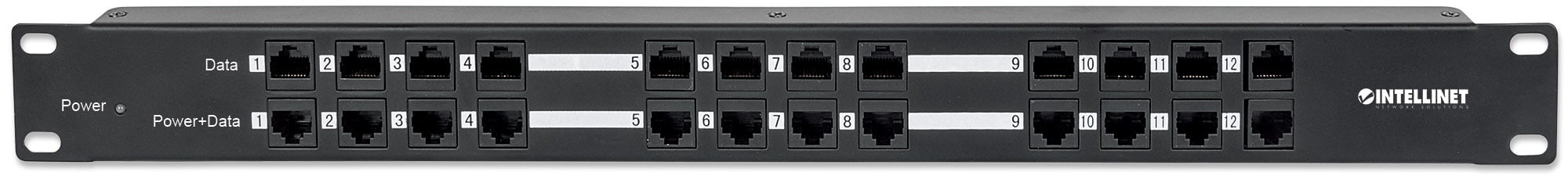 Pannello Patch 12 Porte PoE Passivo con Alimentatore - Intellinet I-PP 12-RU-POEA