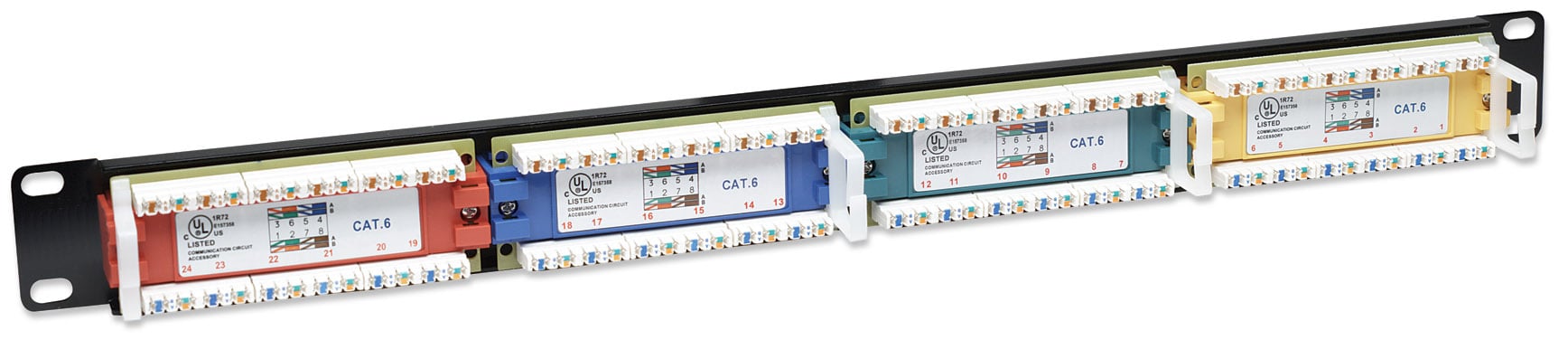 Pannello Patch UTP 24 porte Cat6 Codifica Colorata - Intellinet I-PP 24-C6-CL