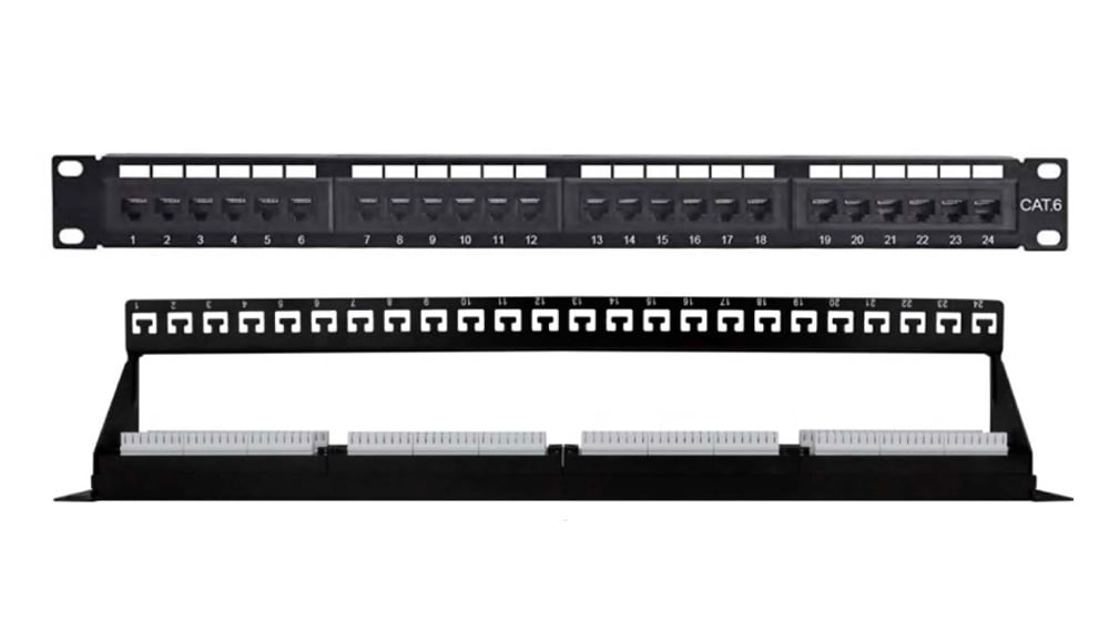 Pannello Patch UTP 24 Posti Cat6 1U con barra gestione cavi removibile Nero - Techly Professional I-PP 24-C6T-BEN
