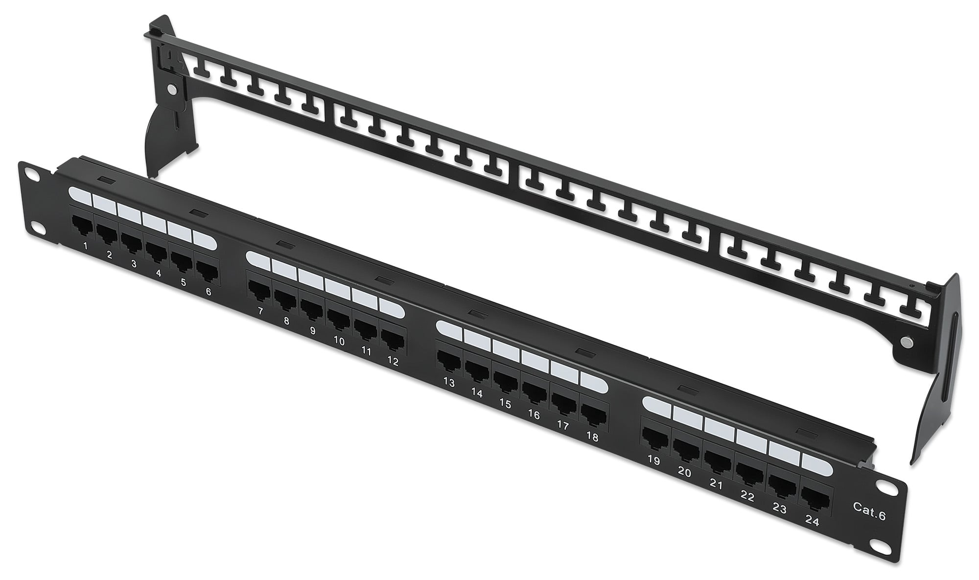 Pannello Patch UTP 24 Posti RJ45 Cat6 con Barra Gestione Cavi - Intellinet I-PP 24-RU-C63MU