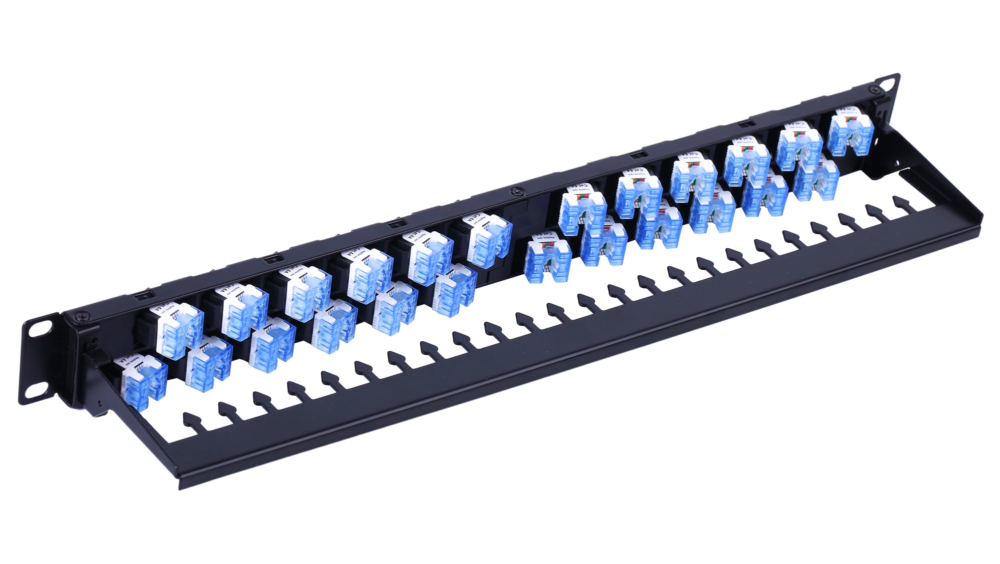 Pannello Patch UTP 24 Posti RJ45 Cat6A Uscita Inclinata 1U Nero - Techly Professional I-PP 24-RU-C6ATSL