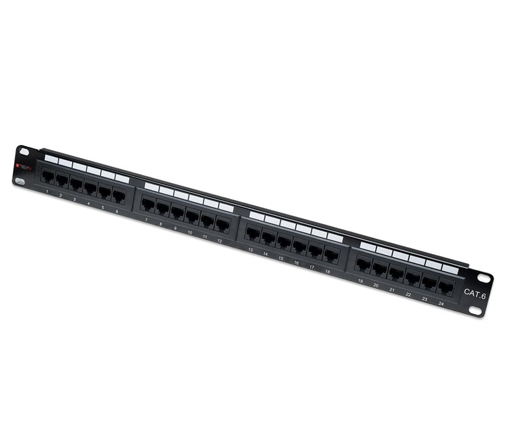 Pannello Patch UTP 24 Posti RJ45 Cat6 con barra gestione cavi - Techly Professional I-PP 24-RU-C6T-BAR