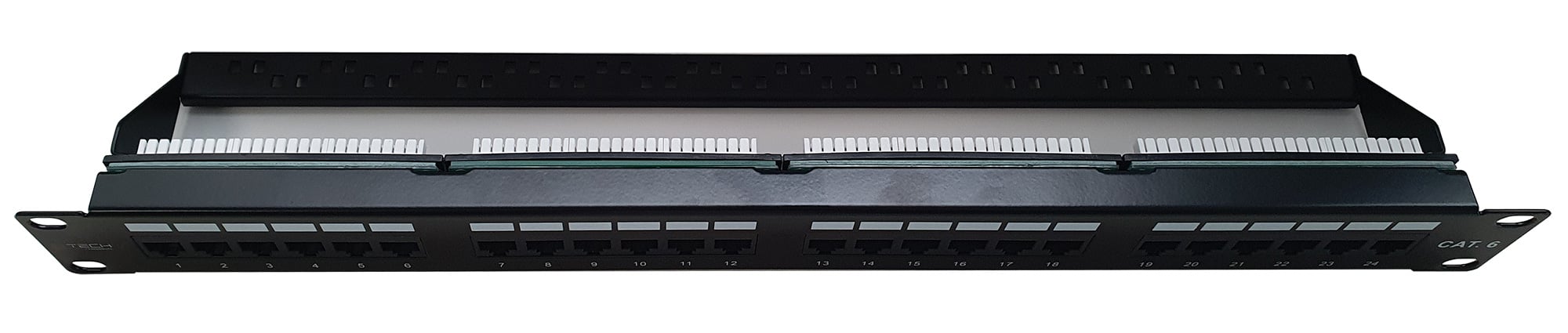 Pannello Patch UTP 24 Posti RJ45 Cat6 con barra gestione cavi - Techly Professional I-PP 24-RU-C6T-BAR