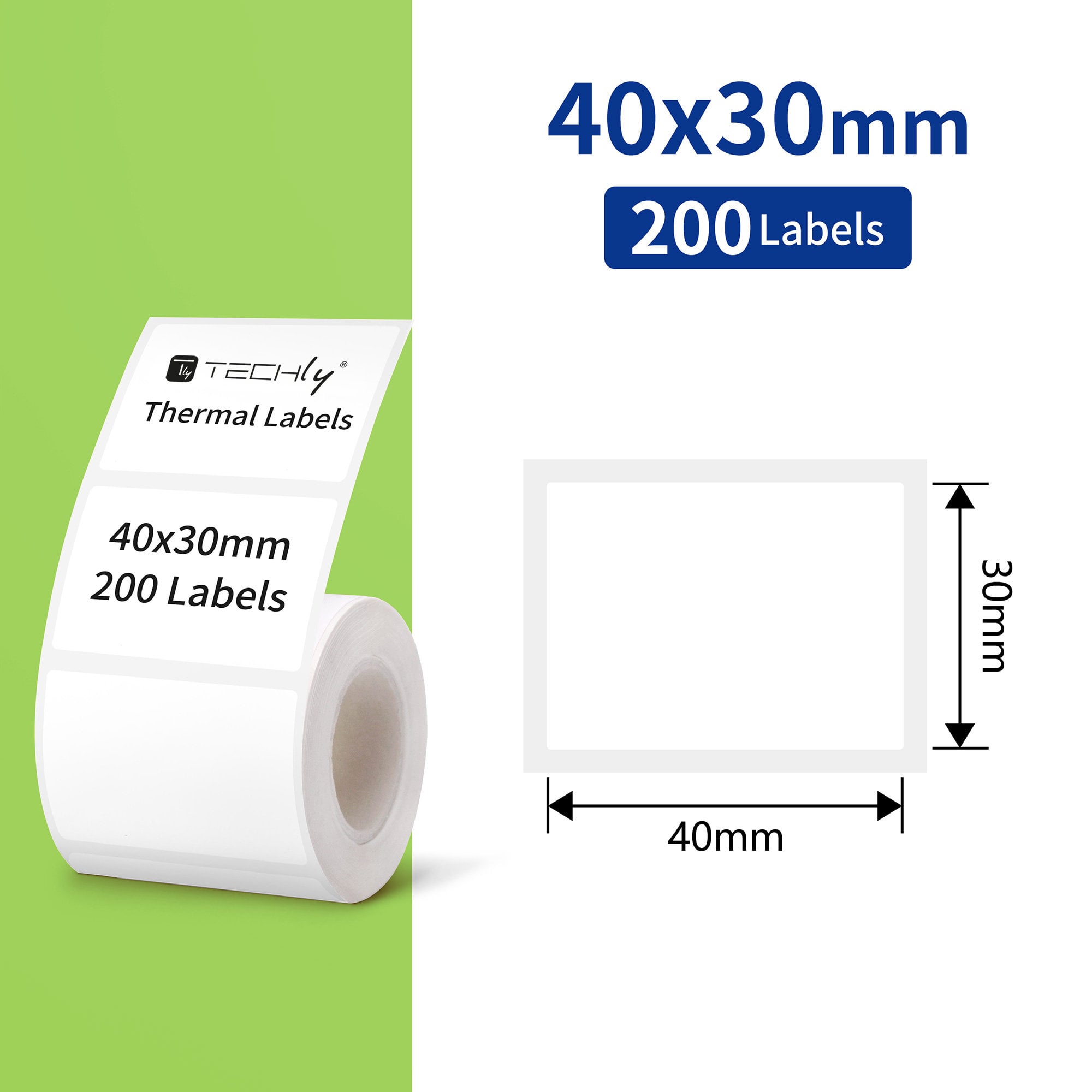200 Etichette di Ricambio in Carta Termica Formato 40x30 mm - Techly I-PRINT-LABEL4X3