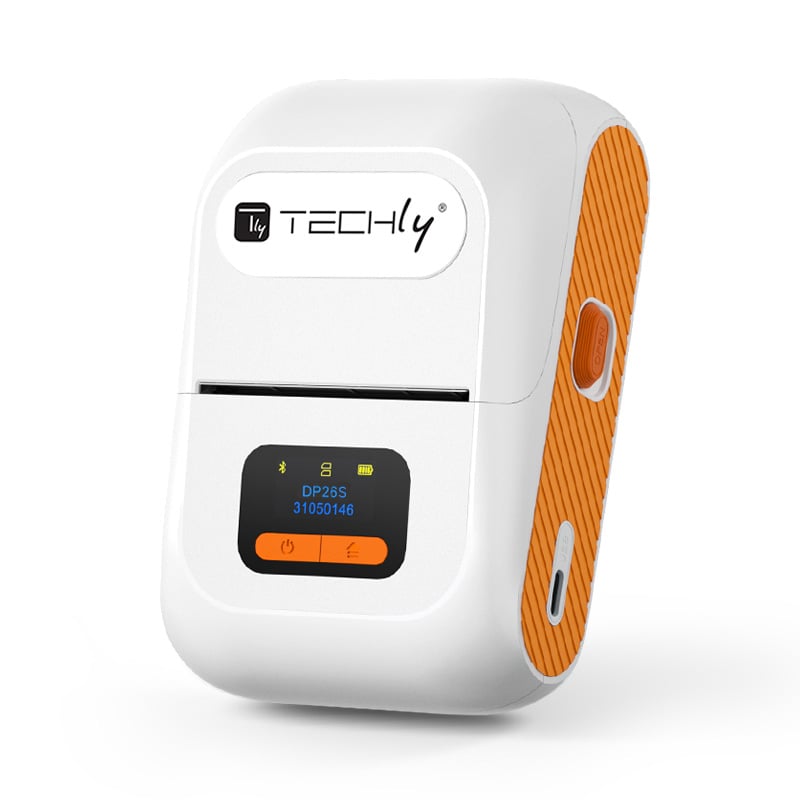 Mini Etichettatrice Stampante Termica Bluetooth C/Display Portatile Ricarica USB-C™ - Techly I-PRINT002