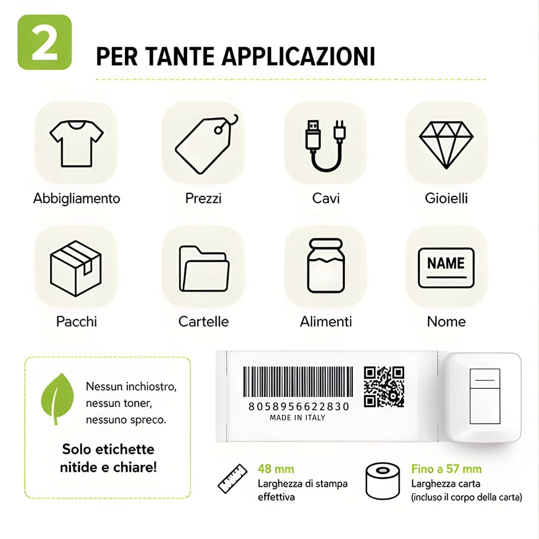 Mini Etichettatrice Stampante Termica Bluetooth C/Display Portatile Ricarica USB-C™ - Techly I-PRINT002