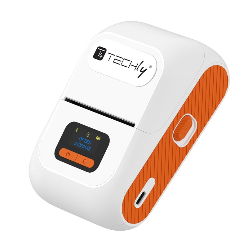 Mini Etichettatrice Stampante Termica Bluetooth C/Display Portatile Ricarica USB-C™ - Techly I-PRINT002