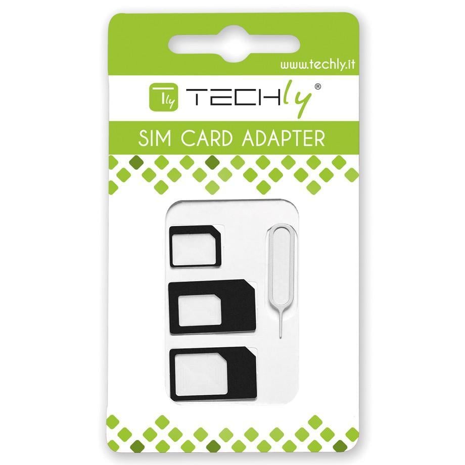 Adattatore Scheda SIM (4 in 1) nano-SIM, Micro-SIM e SIM Nero - Techly I-SIM-3