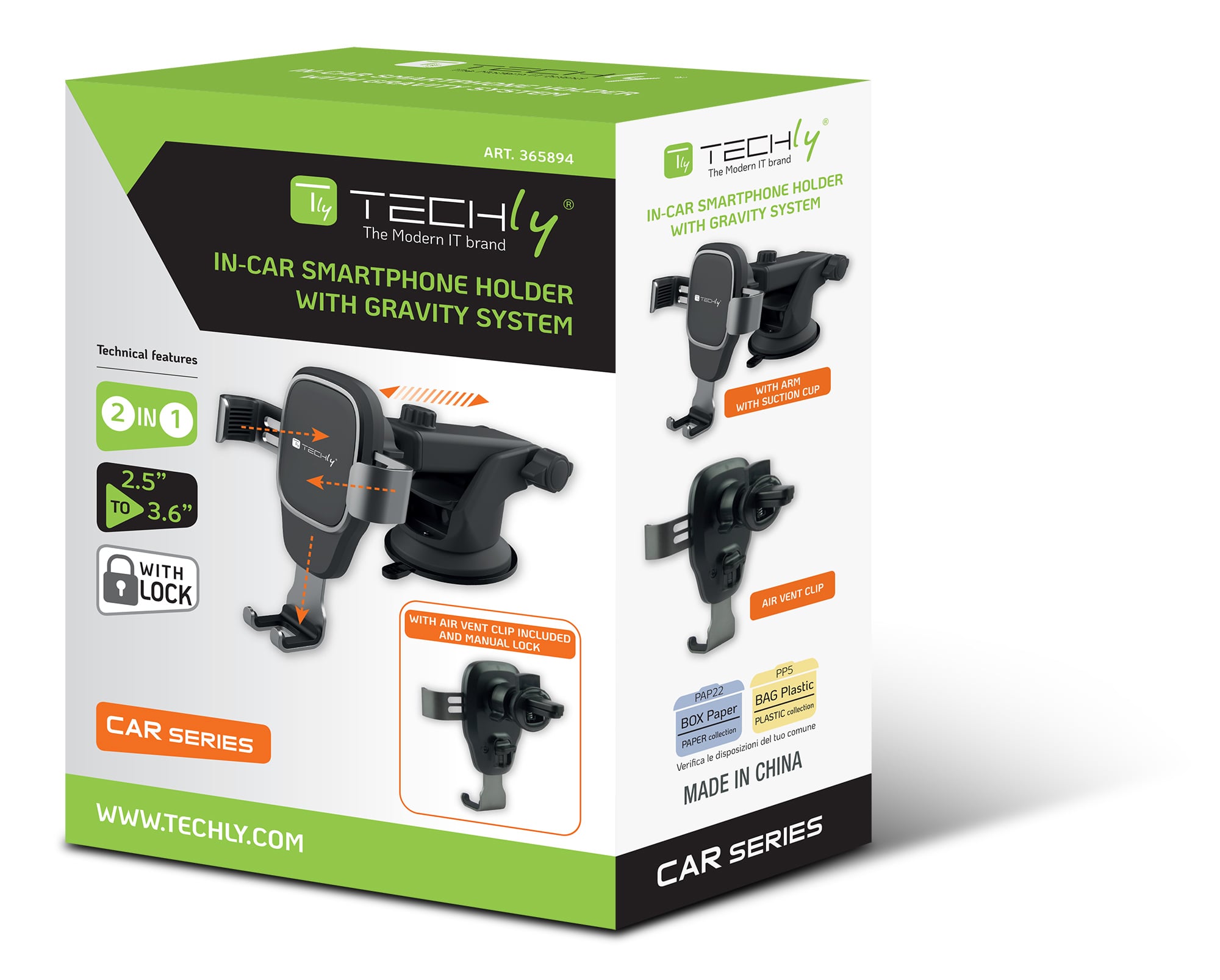 Supporto Universale da Auto per Smartphone con Sistema a Gravità - Techly I-SMART-GRAV