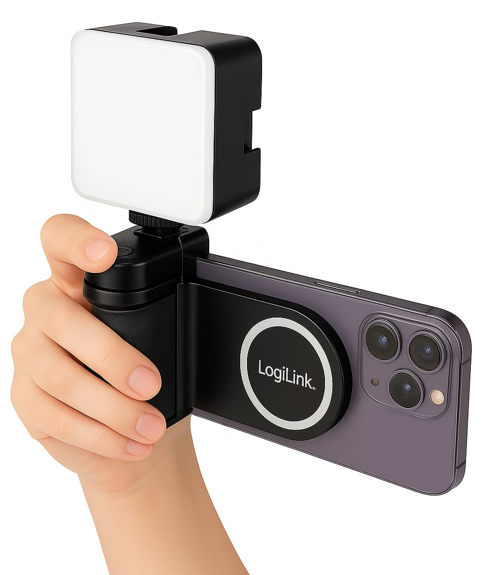 Impugnatura Magnetica per Smartphone con Telecomando Wireless e Luce a 3 Livelli di Luminosità - Logilink I-SMART-GRIP-MAG