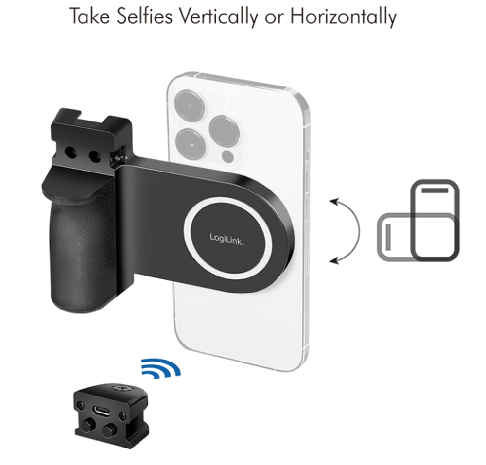 Impugnatura Magnetica per Smartphone con Telecomando Wireless e Luce a 3 Livelli di Luminosità - Logilink I-SMART-GRIP-MAG