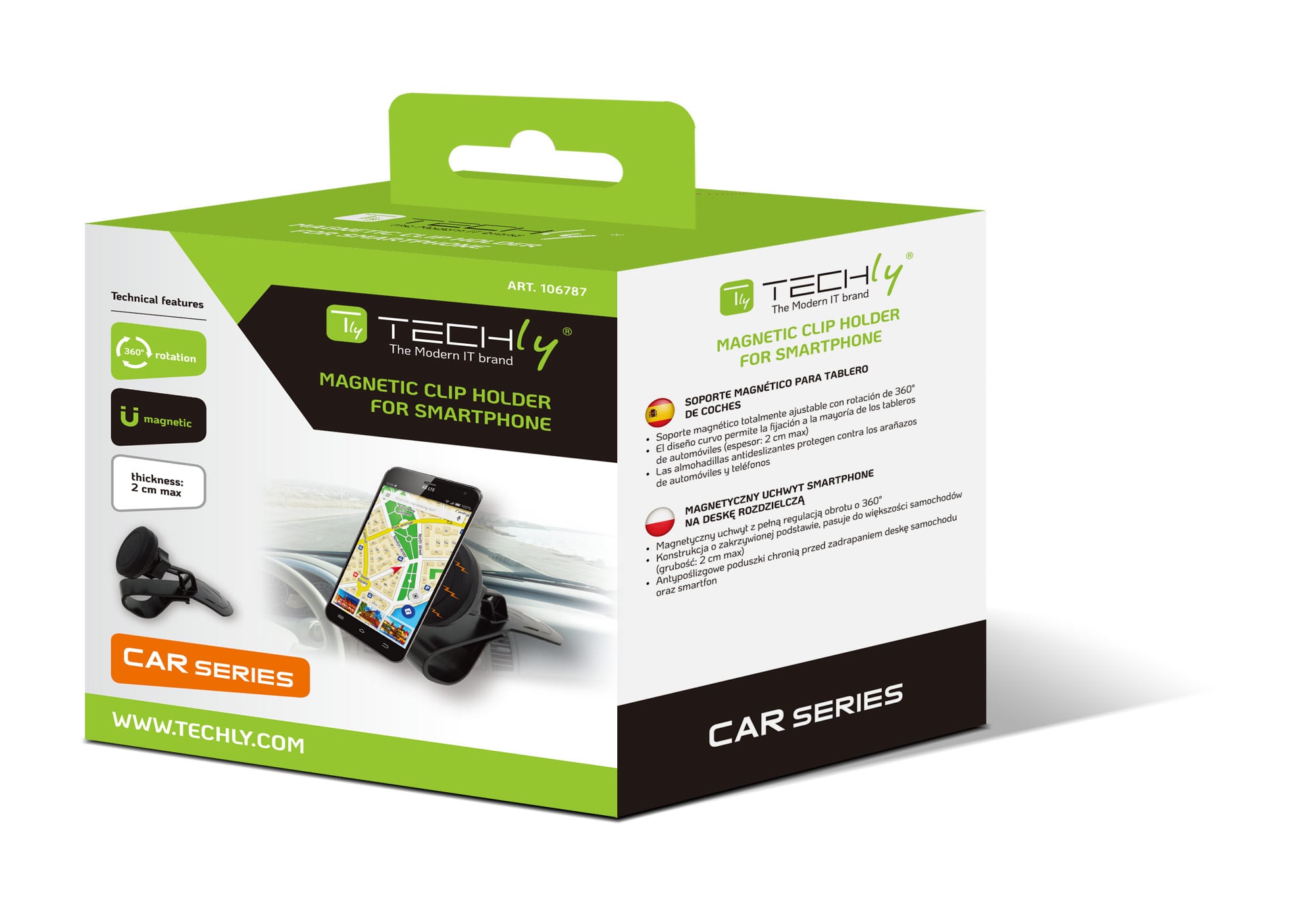 Supporto magnetico a clip, per cruscotto auto, per Smartphone - Techly I-SMART-HUD