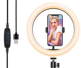 Luce LED Anello 20cm per 1/4'' Regolazione Luminosità Stand Smartphone - Logilink I-SMART-RING20