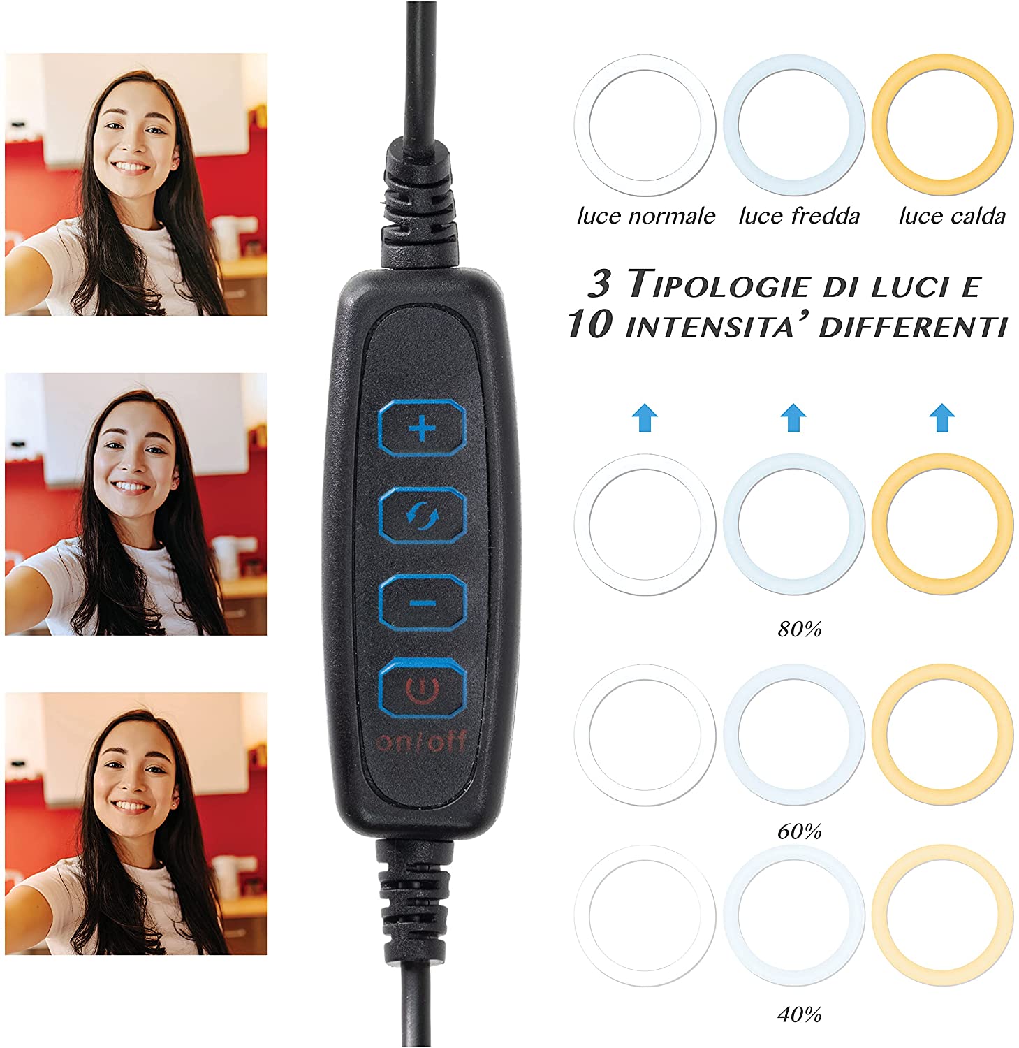 Luce LED Anello 20cm per 1/4'' Regolazione Luminosità Stand Smartphone - Logilink I-SMART-RING20