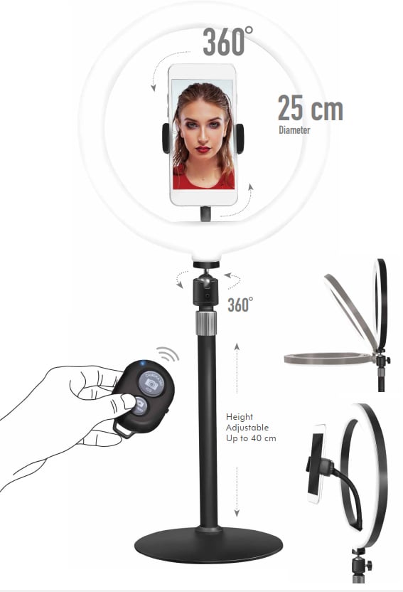 Luce LED Anello 25cm Regolazione Luminosità Stand Smartphone - Logilink I-SMART-RING25