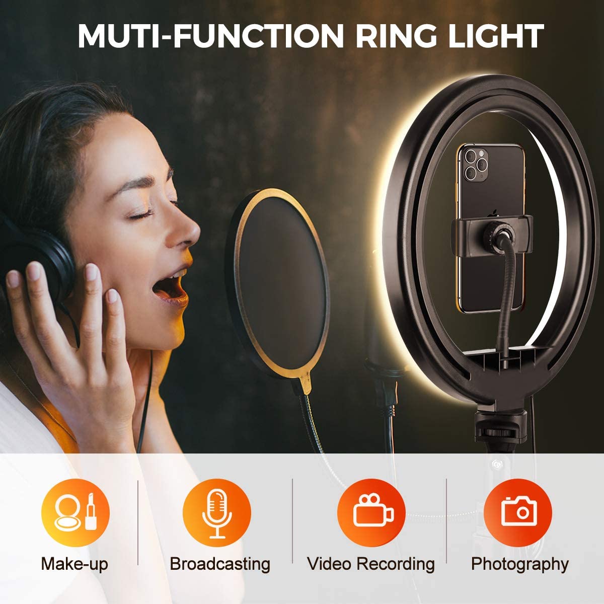Luce LED Anello 25cm Regolazione Luminosità Stand Smartphone - Logilink I-SMART-RING25