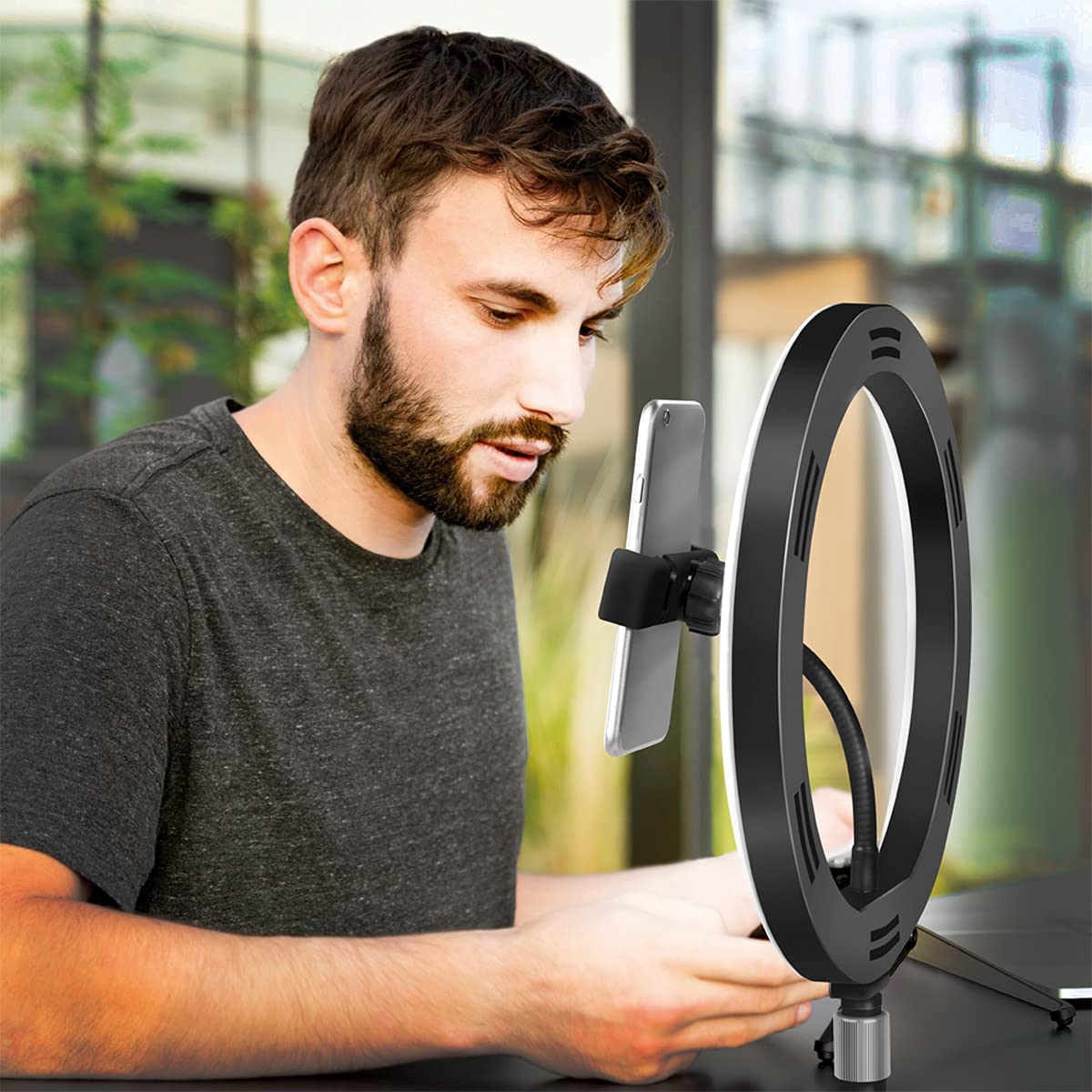 Luce LED Anello 25cm Regolazione Luminosità Stand Smartphone - Logilink I-SMART-RING25