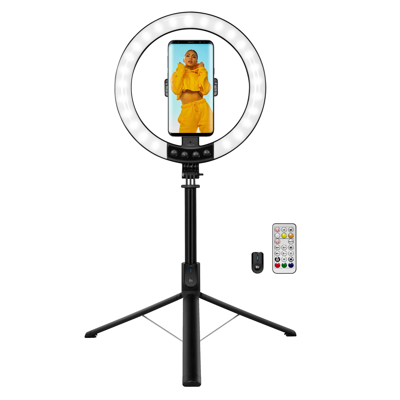 Luce LED 26RGB Anello ø25cm con Treppiede Estensibile Selfie Stick - Logilink I-SMART-RING25T