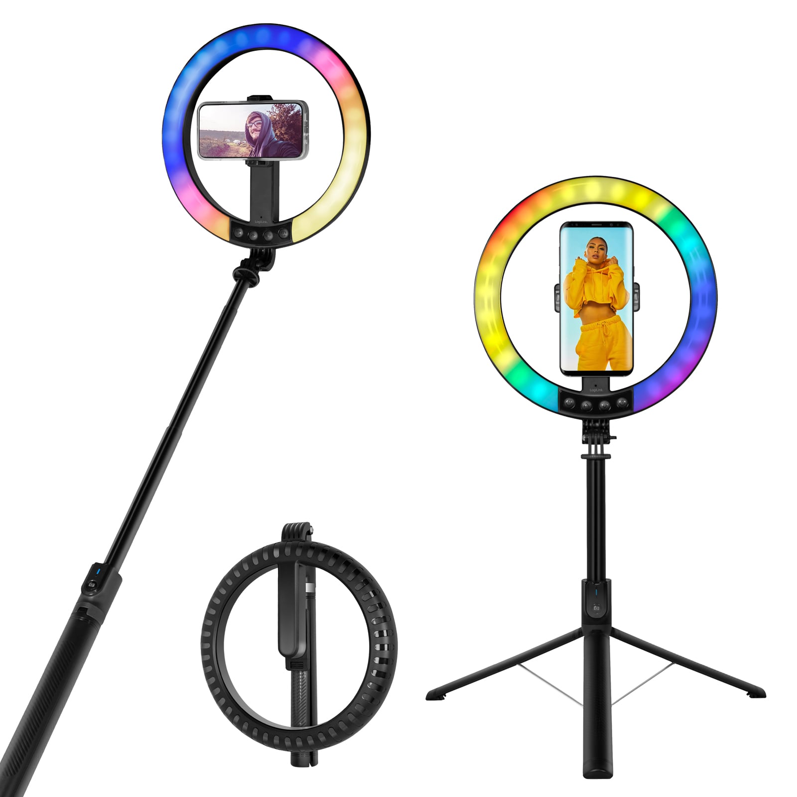 Luce LED 26RGB Anello ø25cm con Treppiede Estensibile Selfie Stick - Logilink I-SMART-RING25T