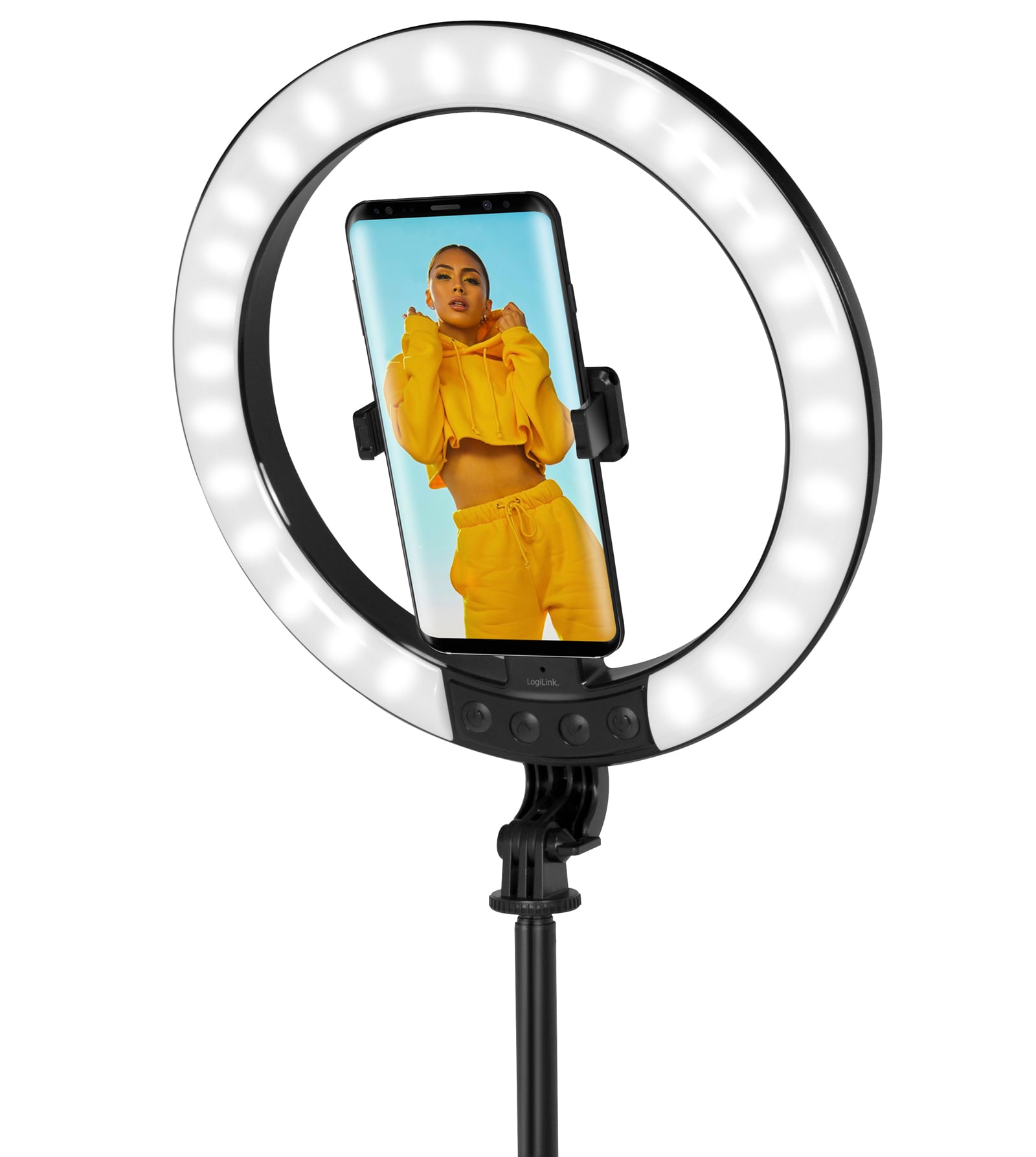 Luce LED 26RGB Anello ø25cm con Treppiede Estensibile Selfie Stick - Logilink I-SMART-RING25T