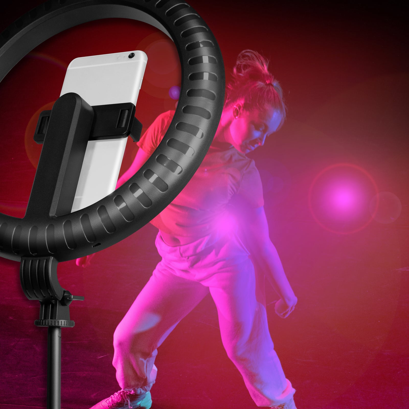 Luce LED 26RGB Anello ø25cm con Treppiede Estensibile Selfie Stick - Logilink I-SMART-RING25T