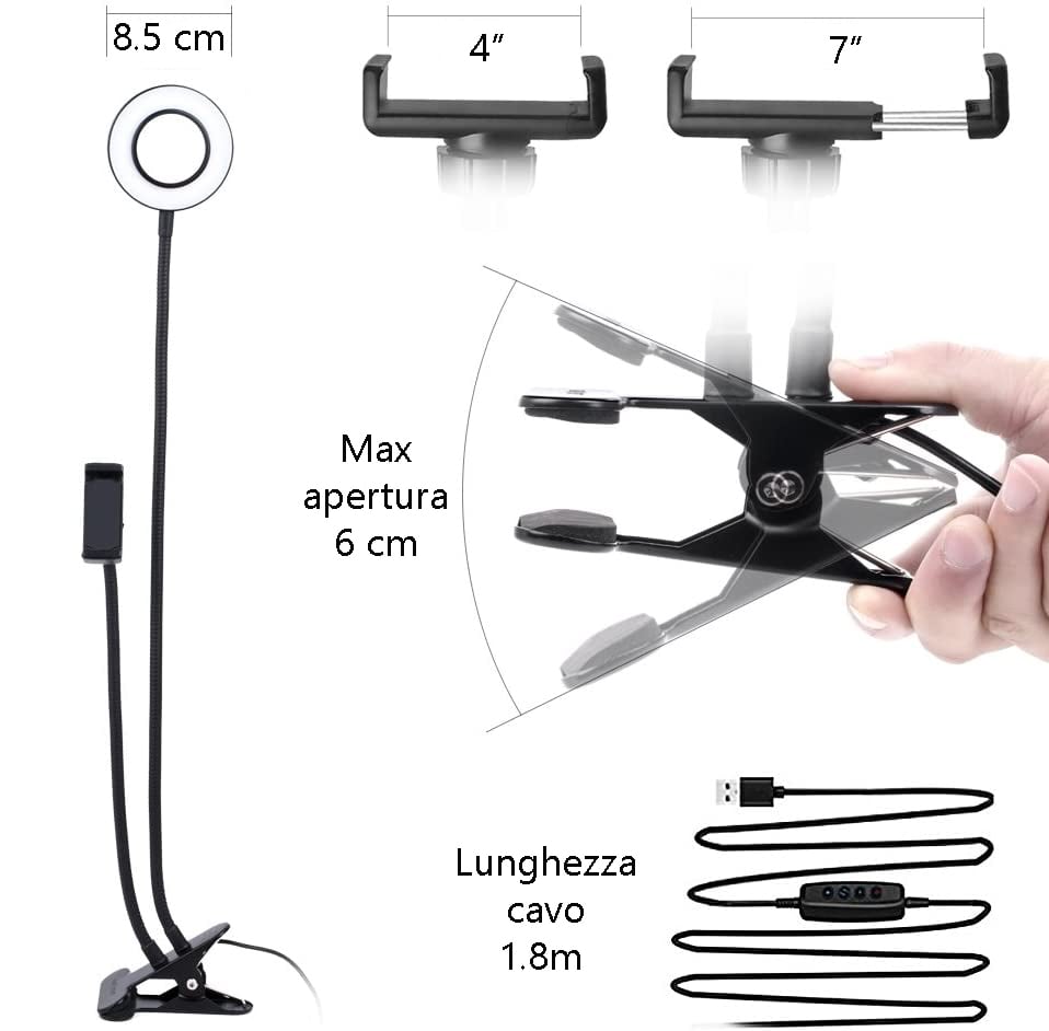 Luce LED Anello Portatile Regolazione Luminosità e Stand Smartphone - Logilink I-SMART-RING8