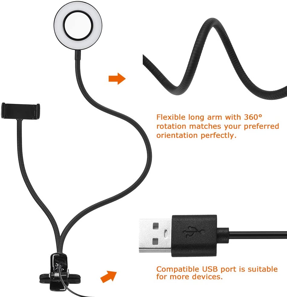 Luce LED Anello Portatile Regolazione Luminosità e Stand Smartphone - Logilink I-SMART-RING8
