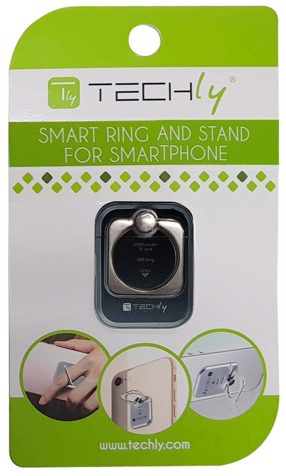 Anello e Supporto per Smartphone Nero - Techly I-SMART-RINGB