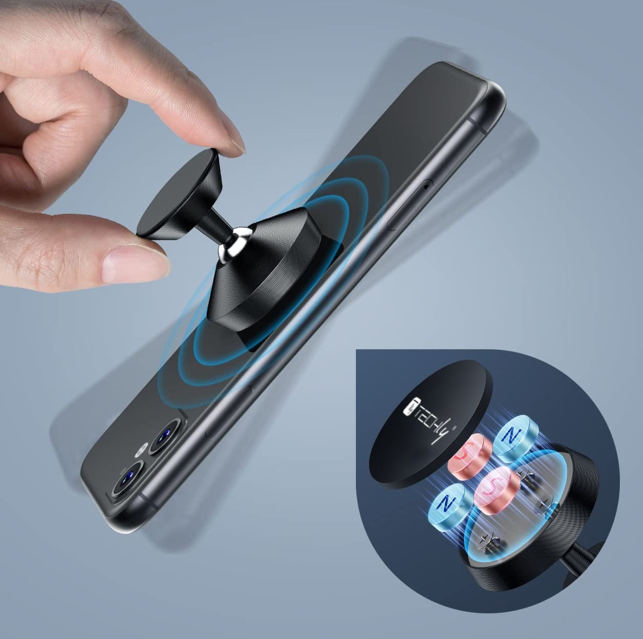 Supporto Smartphone Magnetico con Doppio Snodo Metallico 360° - Techly I-SMART-UNI7