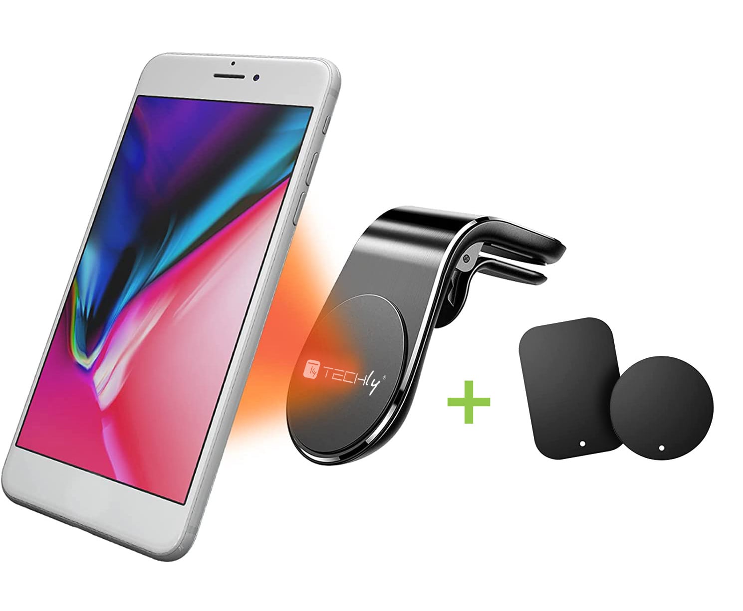 Supporto Magnetico da Auto per Smartphone con Due Placche Metalliche Universali - Techly I-SMART-UNIALTY
