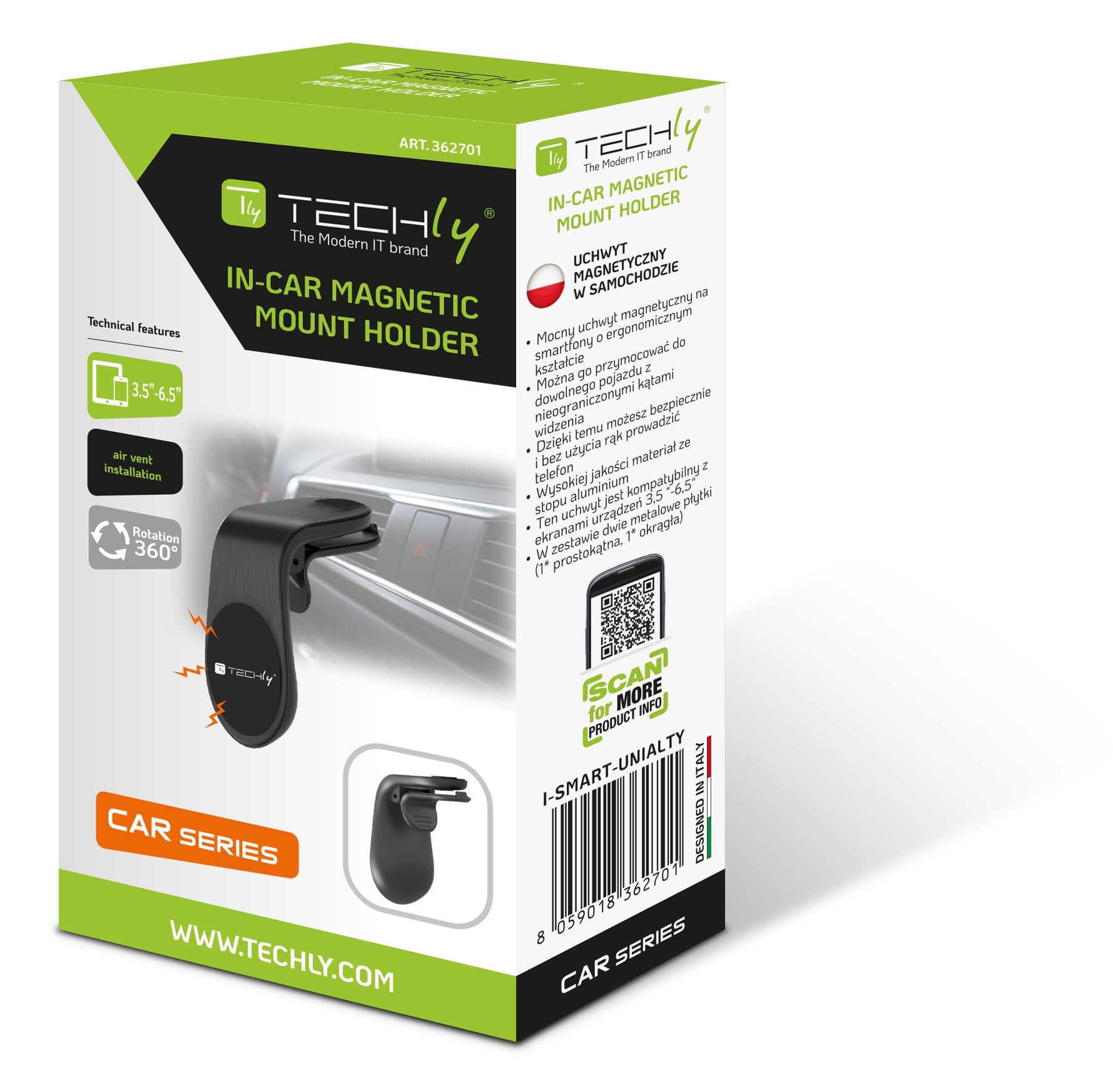 Supporto Magnetico da Auto per Smartphone con Due Placche Metalliche Universali - Techly I-SMART-UNIALTY