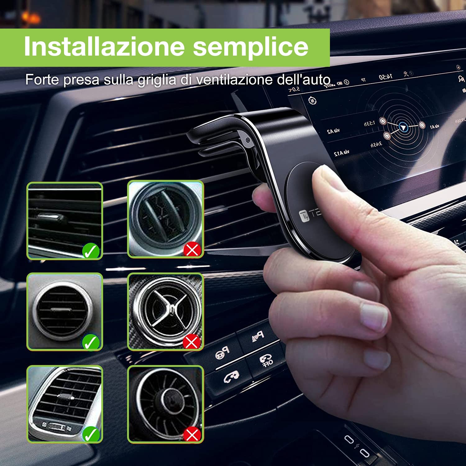 Supporto Magnetico da Auto per Smartphone con Due Placche Metalliche Universali - Techly I-SMART-UNIALTY