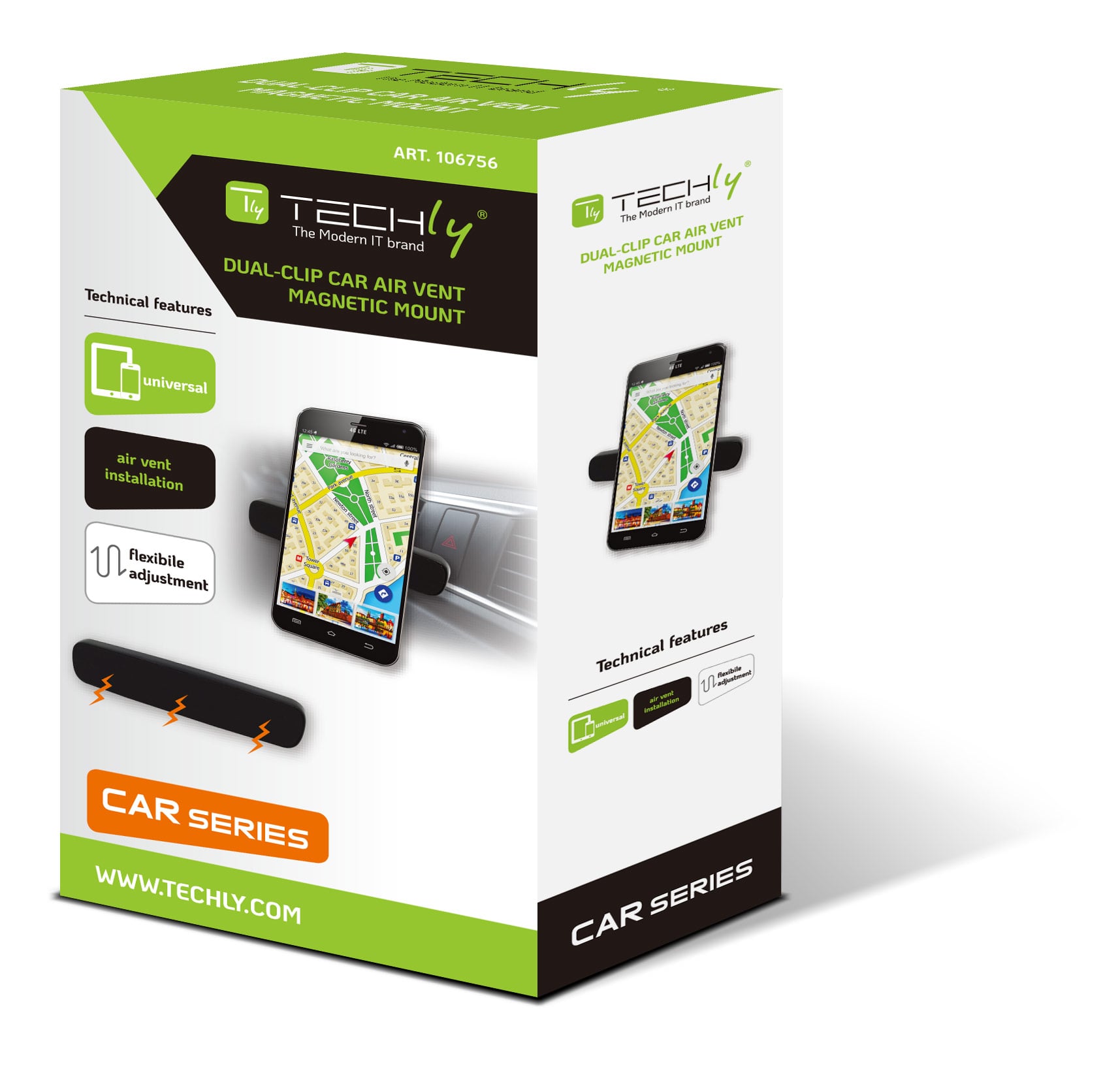 Supporto Magnetico da Auto per Smartphone con Doppia Clip - Techly I-SMART-UNIDUA