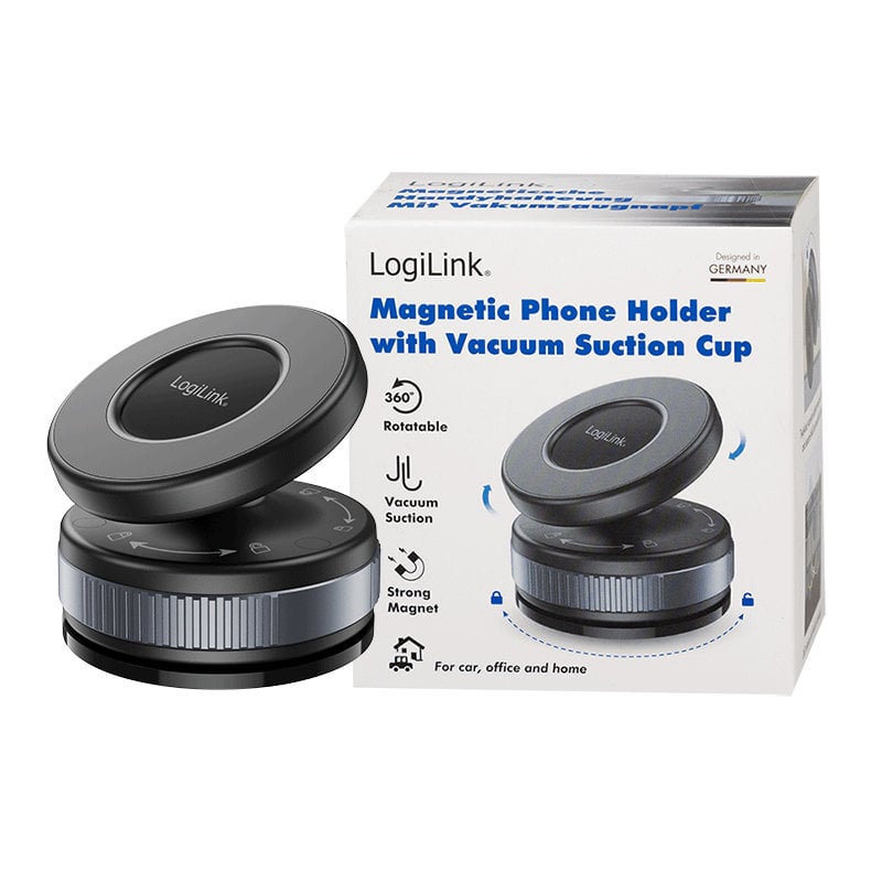 Supporto Magnetico per Smartphone con Chiusura a Rotazione e Ventosa, Nero/Bronzo - Logilink I-SMART-VENT97