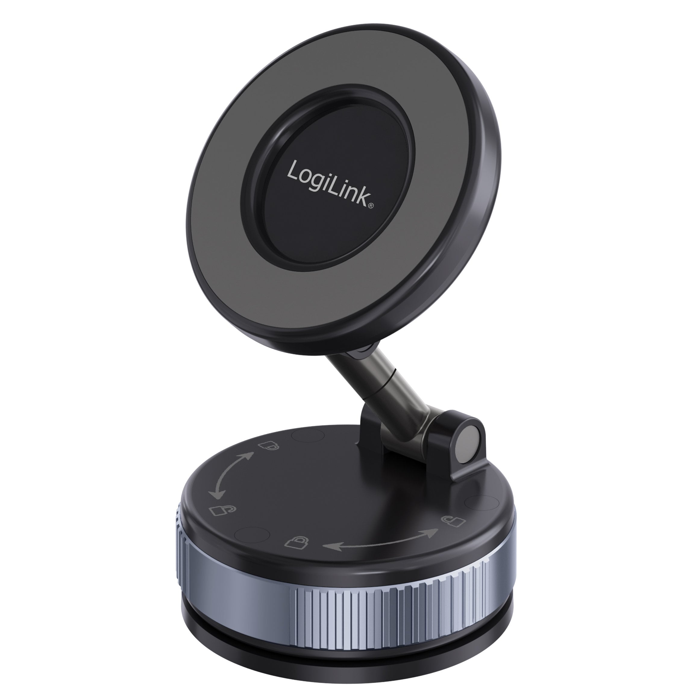 Supporto Magnetico per Smartphone con 2 Snodi a 180°, Chiusura a Rotazione e Ventosa, Nero/Bronzo - Logilink I-SMART-VENT98