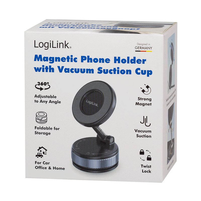 Supporto Magnetico per Smartphone con 2 Snodi a 180°, Chiusura a Rotazione e Ventosa, Nero/Bronzo - Logilink I-SMART-VENT98