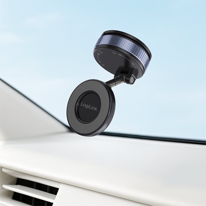 Supporto Magnetico per Smartphone con 2 Snodi a 180°, Chiusura a Rotazione e Ventosa, Nero/Bronzo - Logilink I-SMART-VENT98