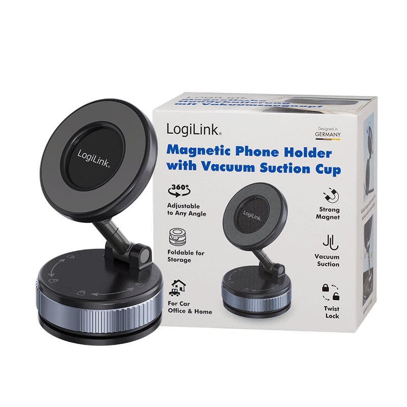 Supporto Magnetico per Smartphone con 2 Snodi a 180°, Chiusura a Rotazione e Ventosa, Nero/Bronzo - Logilink I-SMART-VENT98