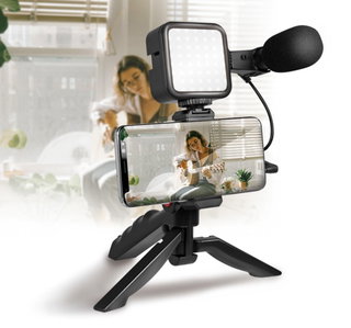 Kit Vlogger Treppiede per Smartphone 4,7''–7'' con Luce LED e Microfono Direzionale - Logilink I-SMART-VLOG