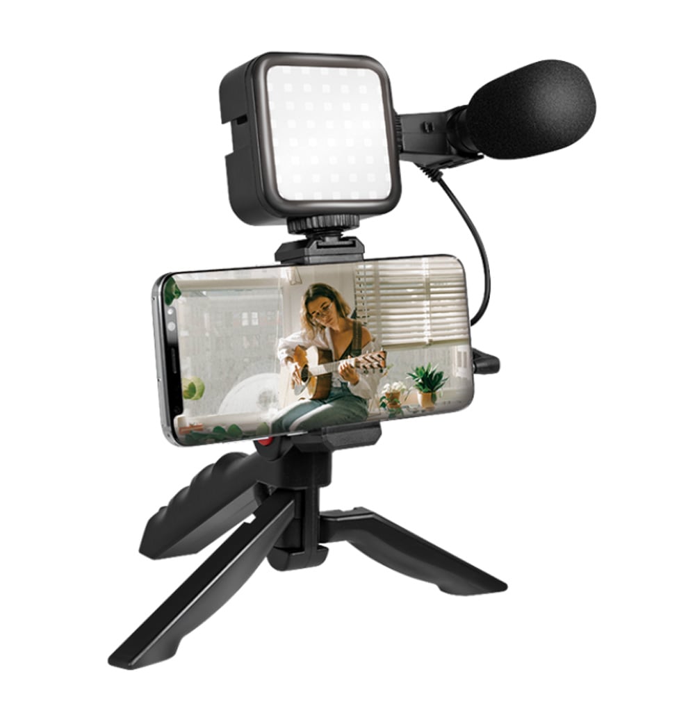Kit Vlogger Treppiede per Smartphone 4,7''–7'' con Luce LED e Microfono Direzionale - Logilink I-SMART-VLOG