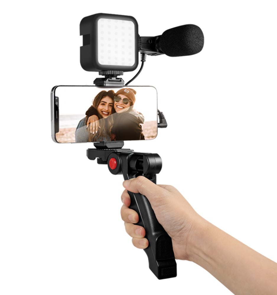 Kit Vlogger Treppiede per Smartphone 4,7''–7'' con Luce LED e Microfono Direzionale - Logilink I-SMART-VLOG