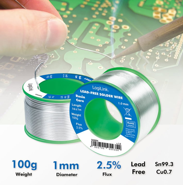 Lead-Free Solder Wire on Reel 1mm 100g - Logilink I-ST-1001LF