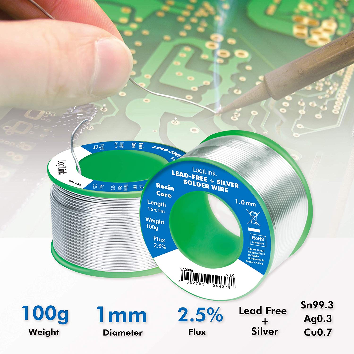 Wrought-free Welding Tin Silver 0,3 % ø 1 mm 100 g - Logilink I-ST- 1001 LFS