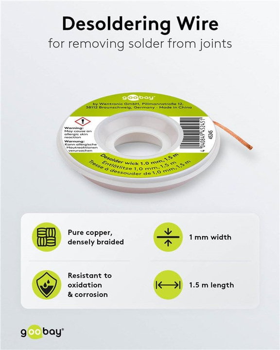 Desoldering Braid on Reel 1,5m with Wick 1,0 mm - Goobay I-ST-DESOL100