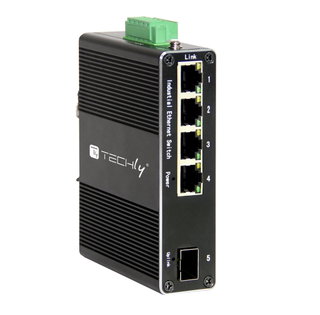 Convertitore Ethernet industriale Gigabit 4 porte RJ45 a 1 porta SFP non gestito - Techly Professional I-SWHUB 1041G