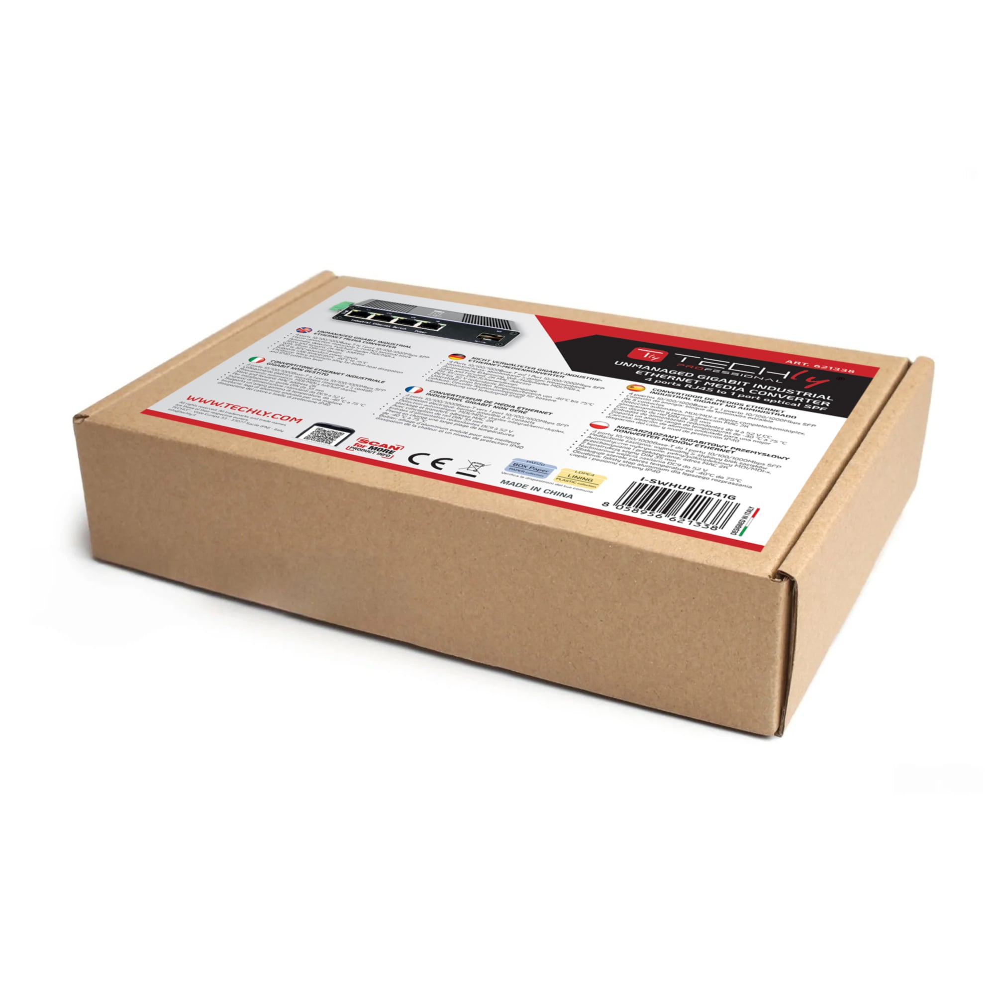 Convertitore Ethernet Industriale Gigabit 4 porte RJ45 a 1 porta SFP Non Gestito - Techly Professional I-SWHUB 1041G
